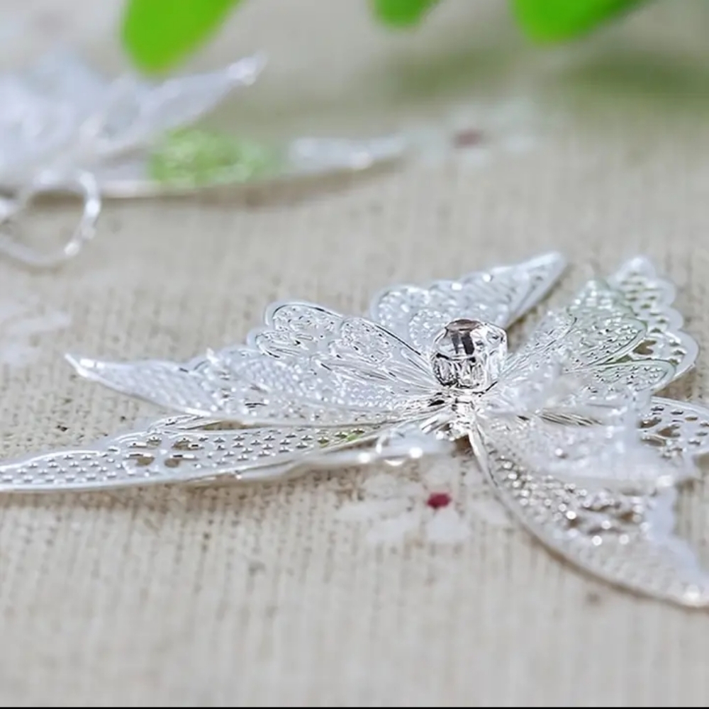 STERLING SILVER PLATED BUTTERFLY EARRINGS WITH CZ ASCENT STONE - Picture 3 of 3